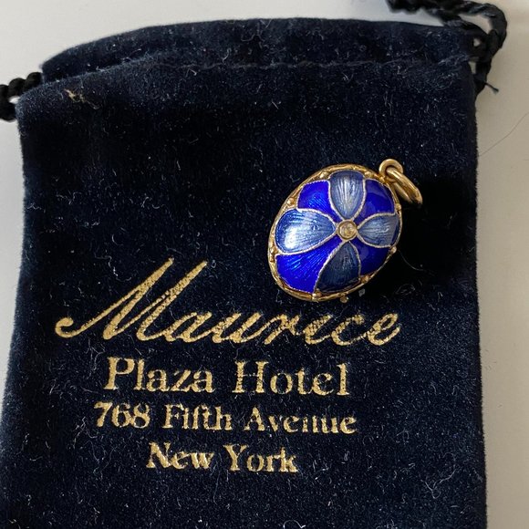 Vintage Faberge Style Blue Enamel Egg Pendant - Picture 7 of 7